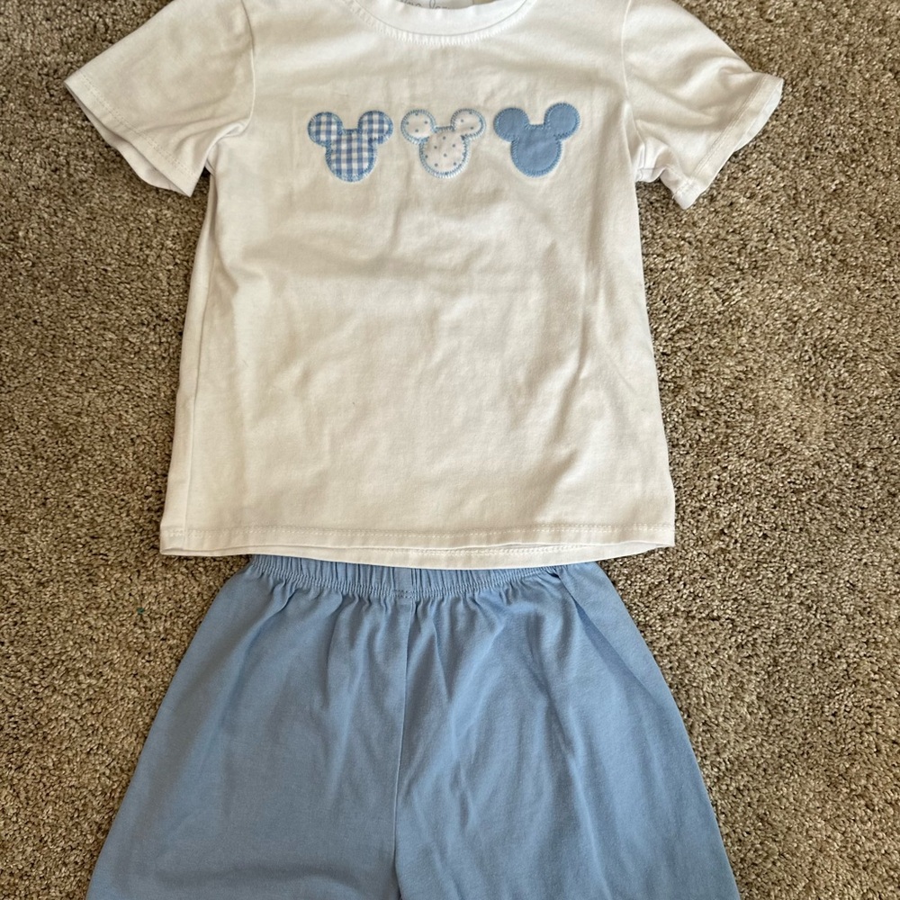 Kids Blue and White Mickey short set